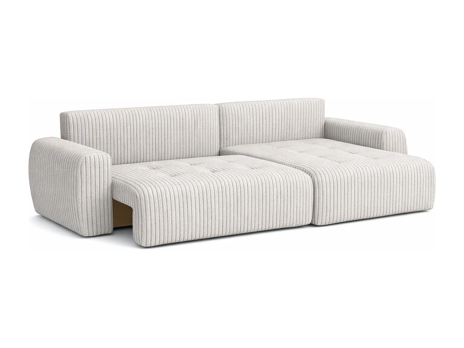 Divano angolare con funzione letto e contenitore a forma di L Ivo L, tessuto a coste Poso, Beige, Destra