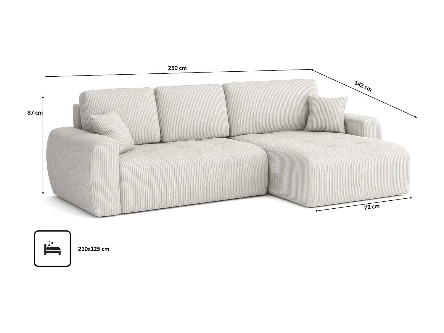 Divano angolare con funzione letto e contenitore a forma di L Ivo L, tessuto a coste Poso, Beige, Destra