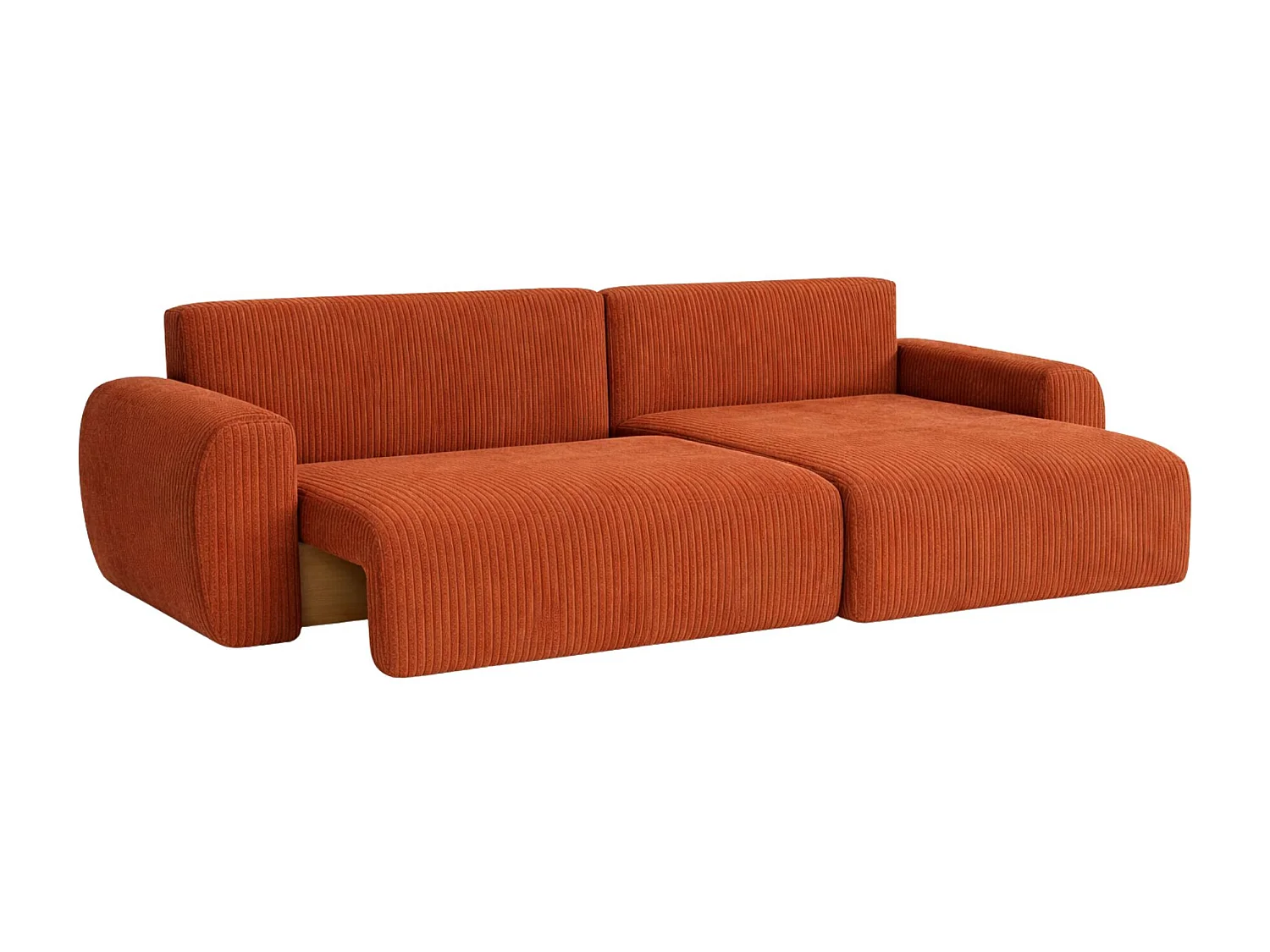 Hoekbank met slaapfunctie en opbergruimte Ariel L, corduroy stof, Poso stof, koper, rechts