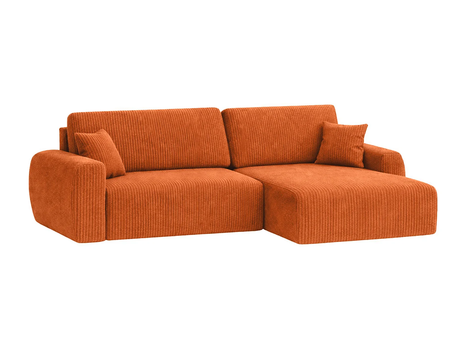 Canapé d'angle convertible avec coffre de rangement Ariel L, tissu côtelé, tissu Poso, cuivre, côté droit