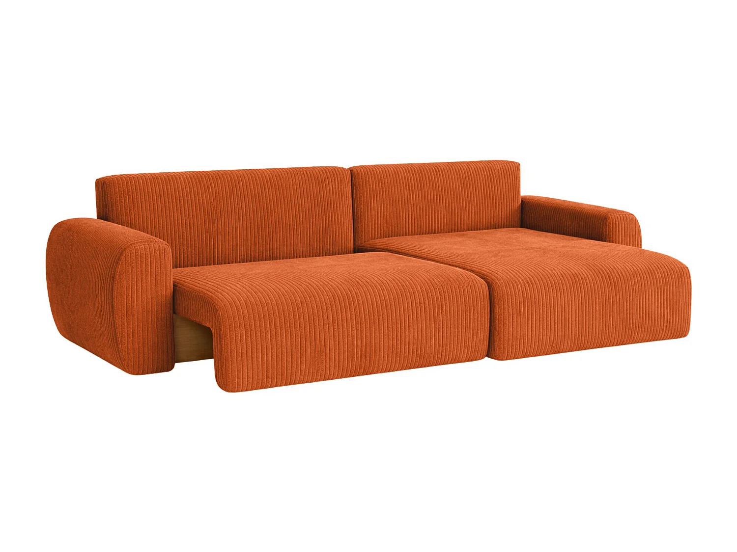 Canapé d'angle convertible avec coffre de rangement Ariel L, tissu côtelé, tissu Poso, cuivre, côté droit