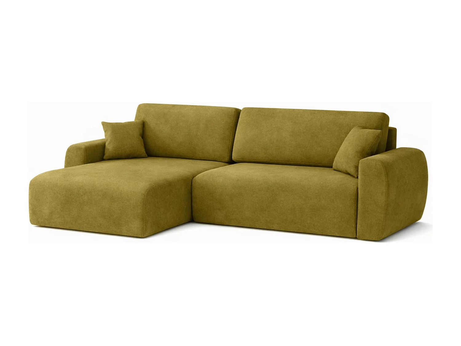 Canapé d'angle convertible avec coffre de rangement Ariel L, velours, tissu Salvador, olive, côté gauche