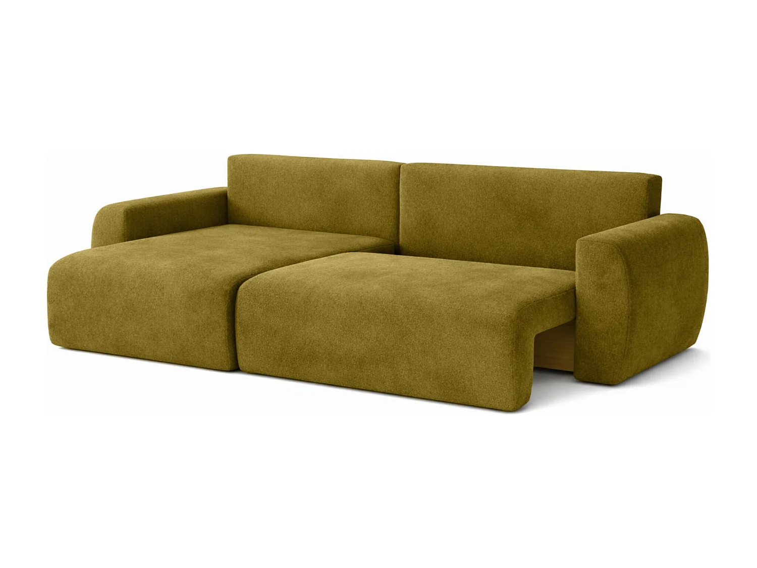 Canapé d'angle convertible avec coffre de rangement Ariel L, velours, tissu Salvador, olive, côté gauche