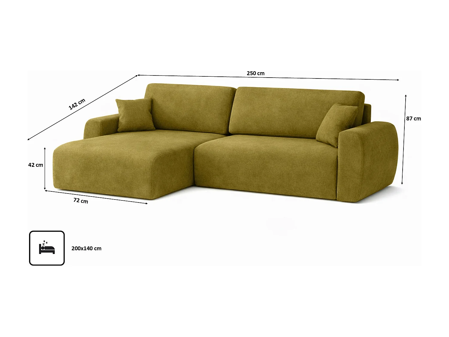 Canapé d'angle convertible avec coffre de rangement Ariel L, velours, tissu Salvador, olive, côté gauche