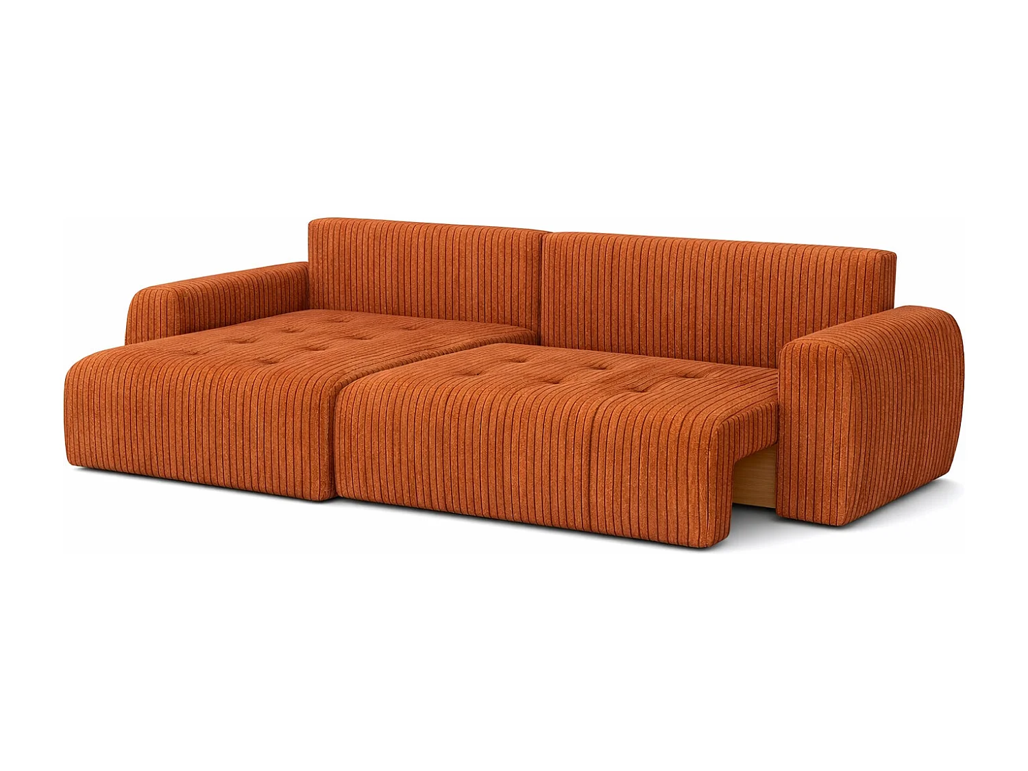Divano angolare con funzione letto e contenitore a forma di L Ivo L, tessuto a coste Poso, Rame, Sinistra