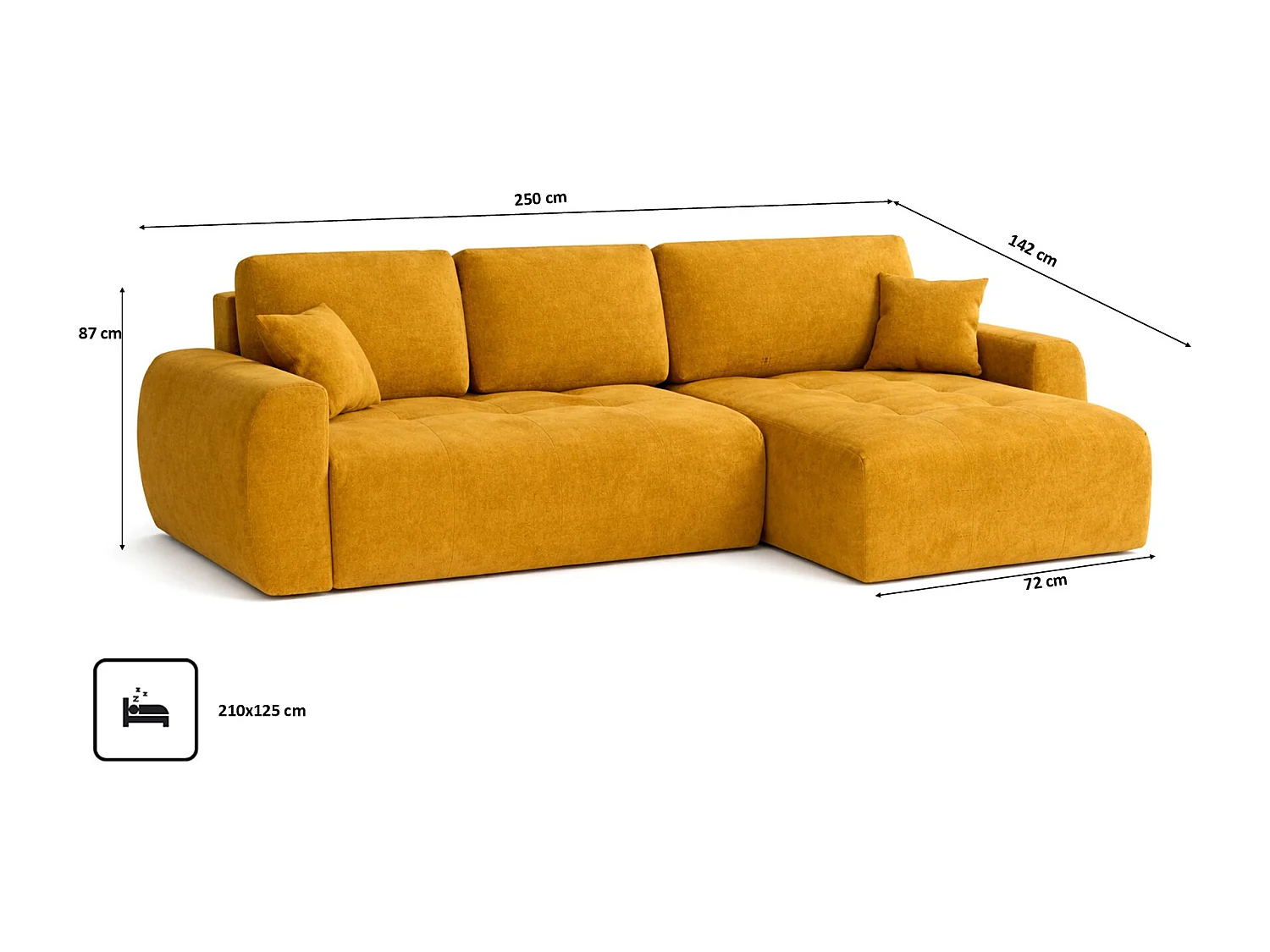 Hoekslaapbank met slaapfunctie en opbergruimte, L-vorm, Ivo L, veloursstof Salvador, Geel, Rechts