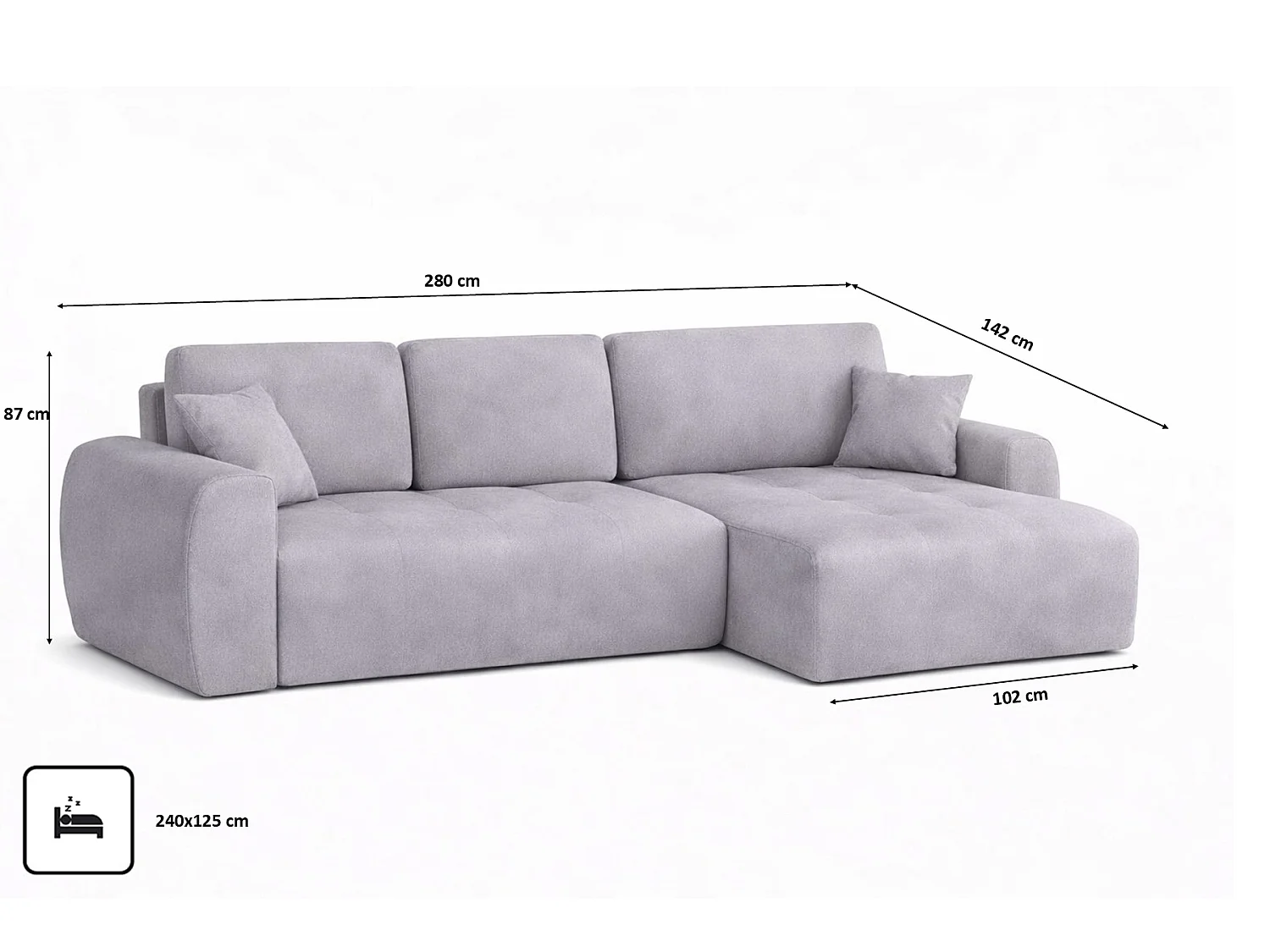 Hoekslaapbank met slaapfunctie en opbergruimte, L-vorm, Ivo XL, veloursstof Salvador, Grijs, Rechts