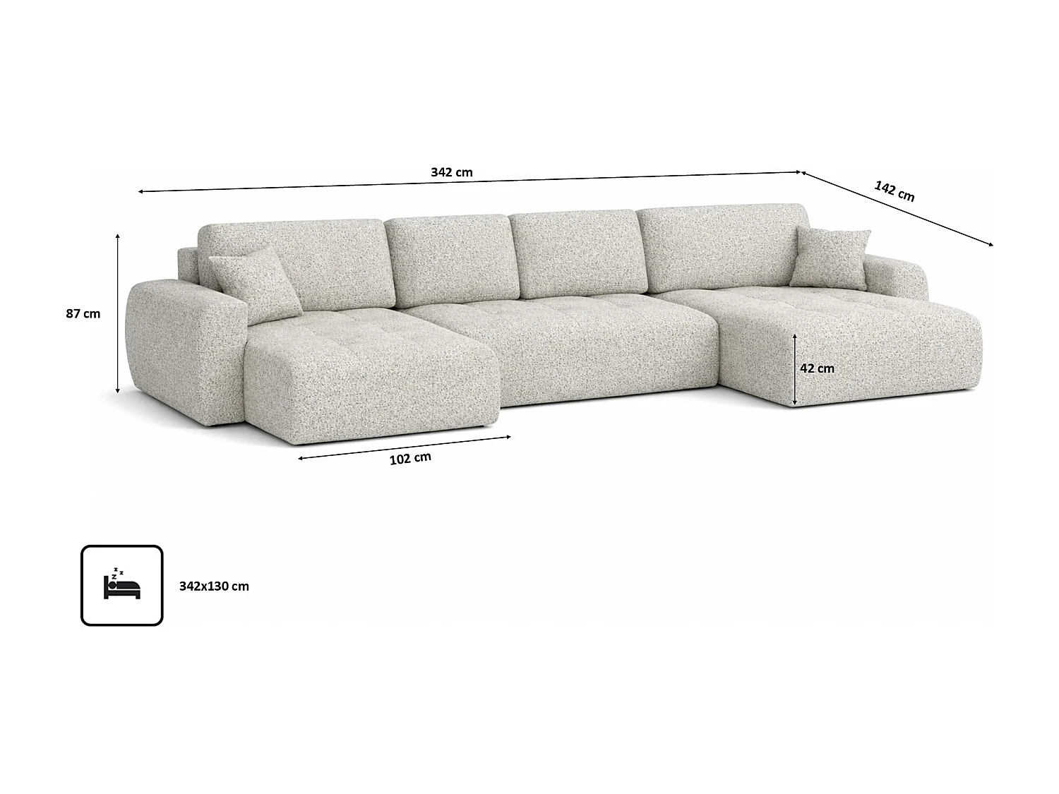 Divano angolare a U con funzione letto e vano contenitore Ivo U, tessuto in ciniglia Artico, Nata