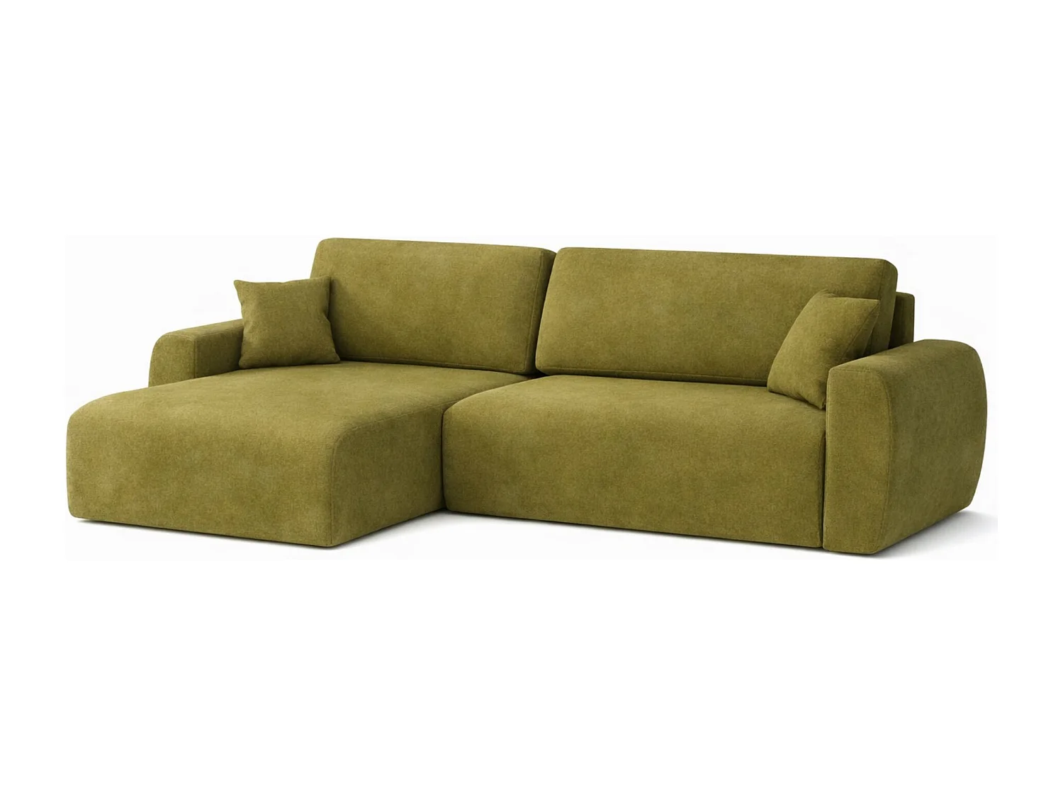 Hoekbank met slaapfunctie en opbergvak, Ariel XL, velours, stof Salvador, olijfgroen, links