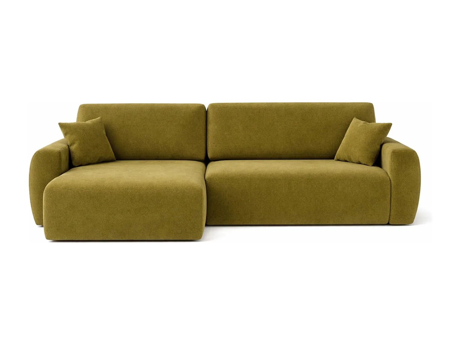 Hoekbank met slaapfunctie en opbergvak, Ariel XL, velours, stof Salvador, olijfgroen, links