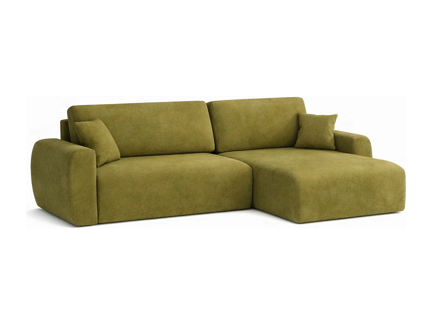 Hoekbank met slaapfunctie en opbergvak, Ariel XL, velours, stof Salvador, olijfgroen, rechts