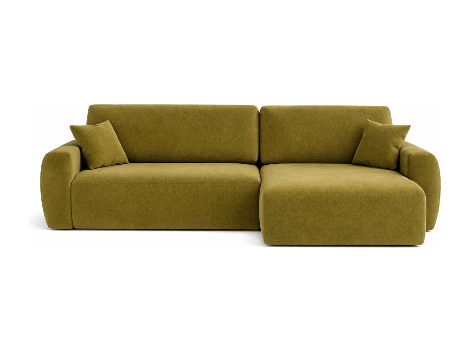 Hoekbank met slaapfunctie en opbergvak, Ariel XL, velours, stof Salvador, olijfgroen, rechts