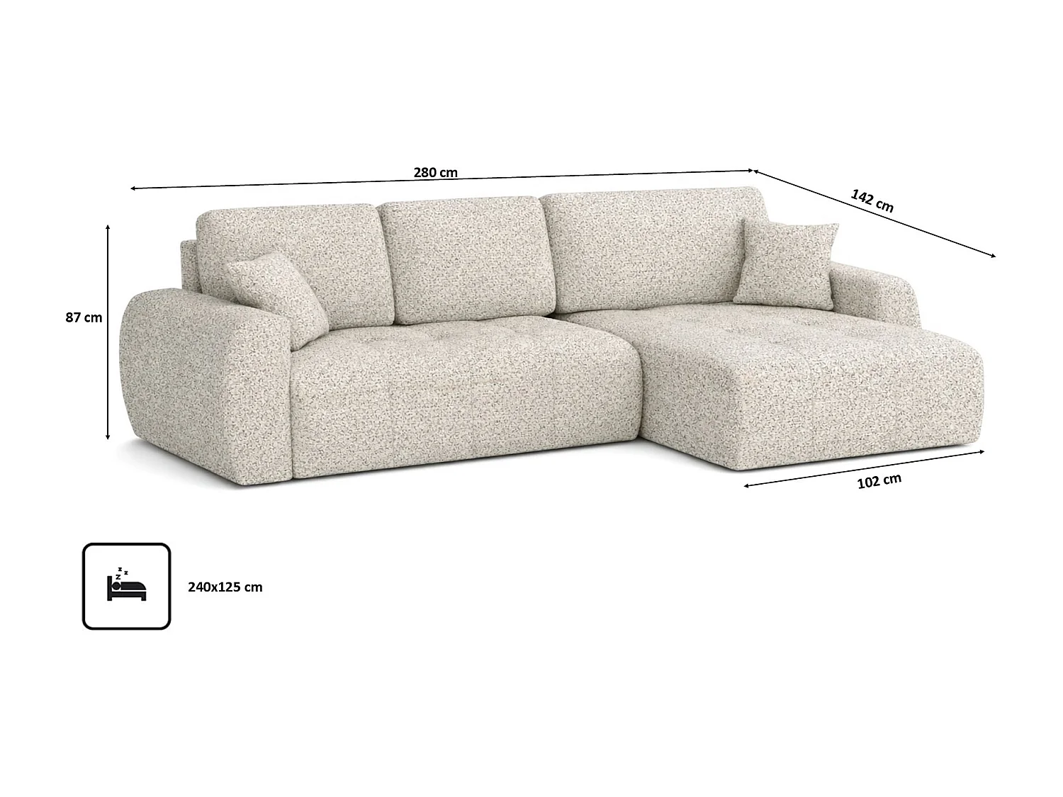 Divano angolare con funzione letto e contenitore a forma di L Ivo XL, tessuto chenille Artico, Nata, Destra