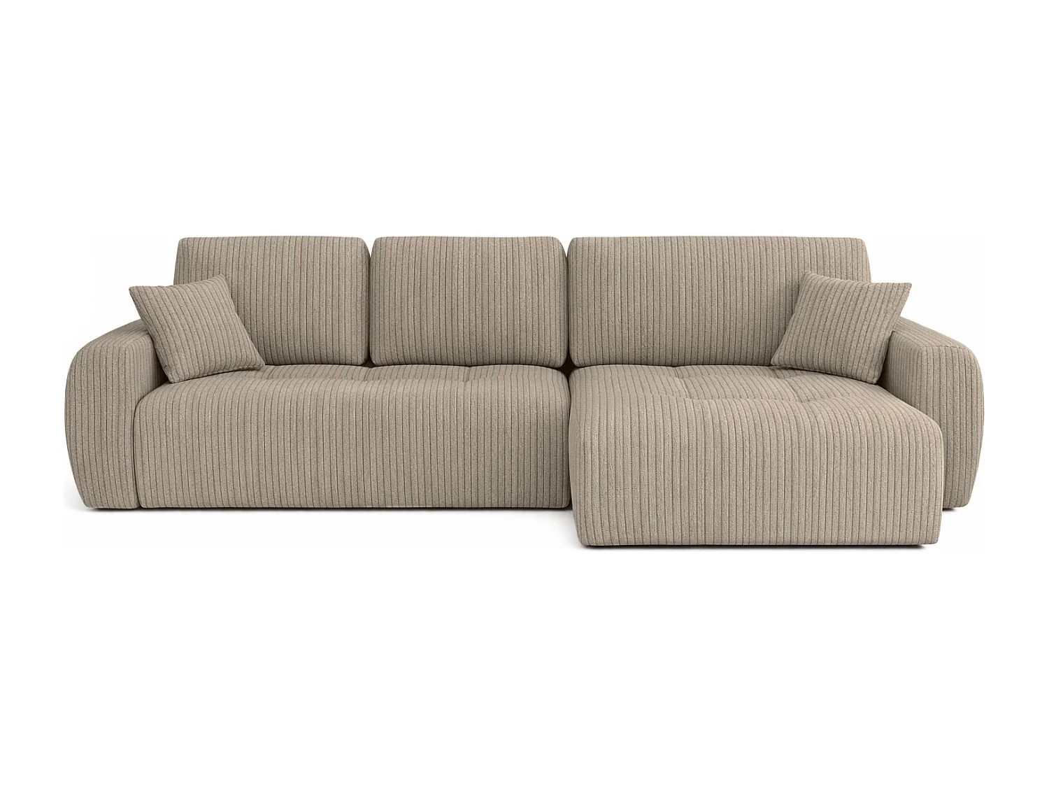 Hoekslaapbank met slaapfunctie en opbergruimte, L-vorm, Ivo L, ribstof Poso, Donkerbeige, Rechts