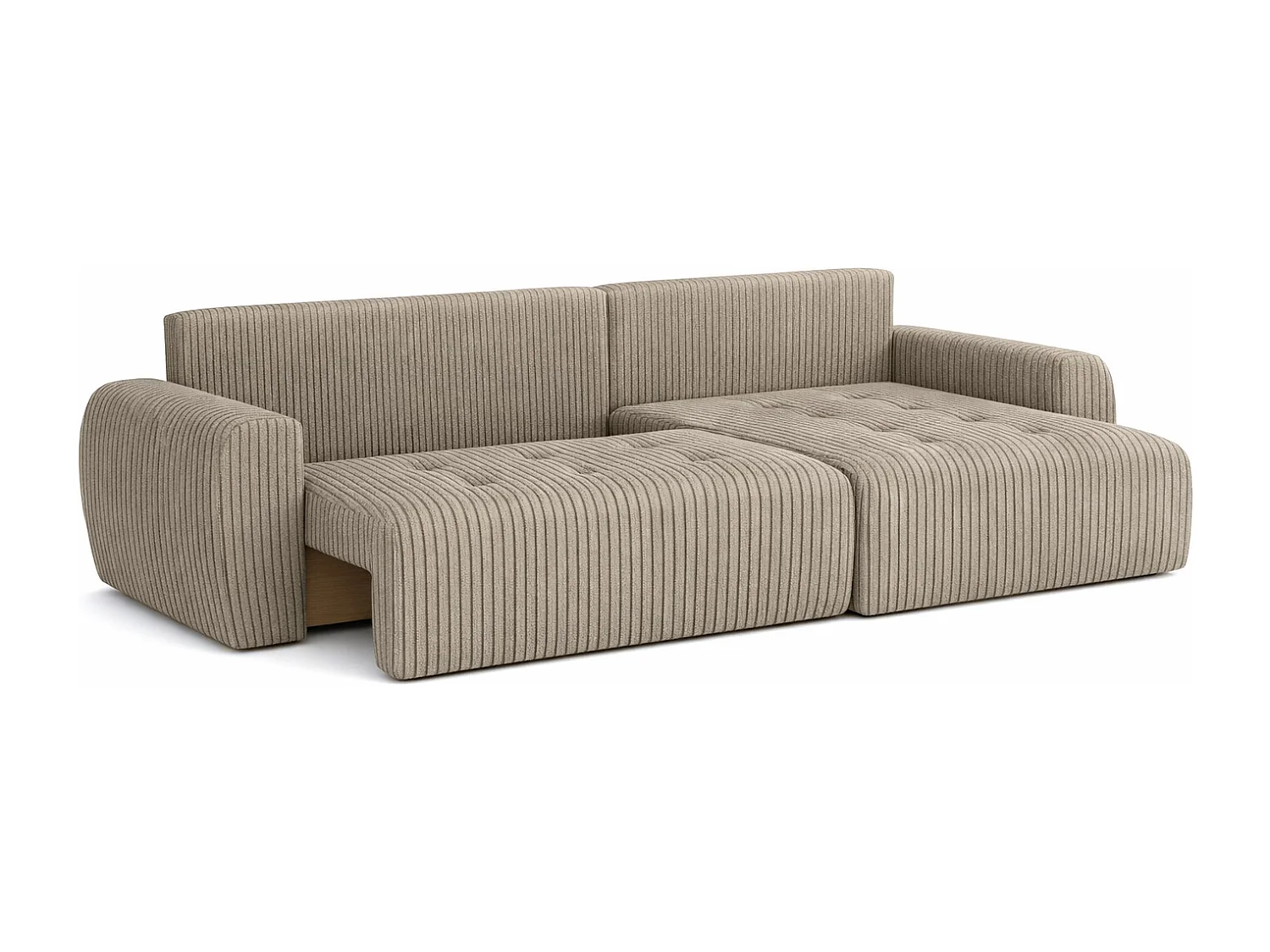 Hoekslaapbank met slaapfunctie en opbergruimte, L-vorm, Ivo L, ribstof Poso, Donkerbeige, Rechts