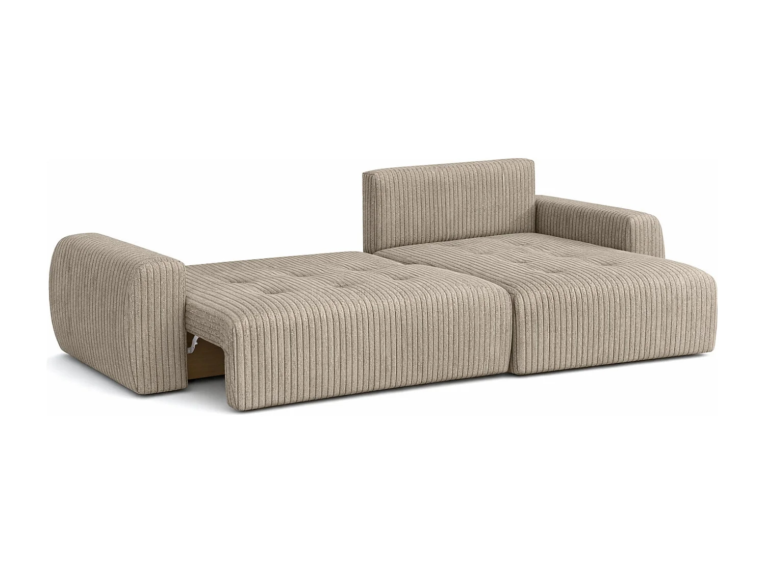Hoekslaapbank met slaapfunctie en opbergruimte, L-vorm, Ivo L, ribstof Poso, Donkerbeige, Rechts
