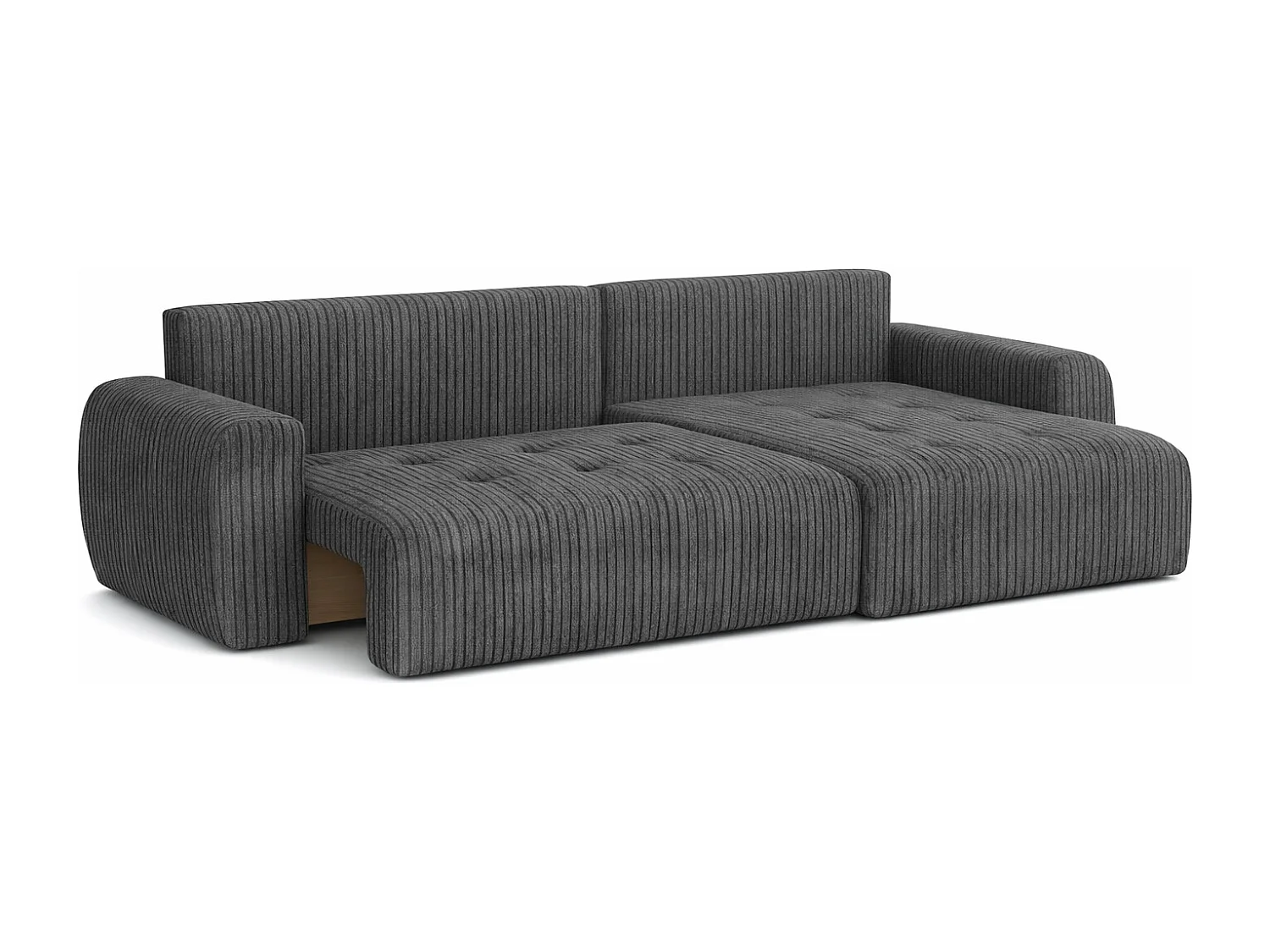 Divano angolare con funzione letto e contenitore a forma di L Ivo XL, tessuto a coste Poso, Grigio, Destra