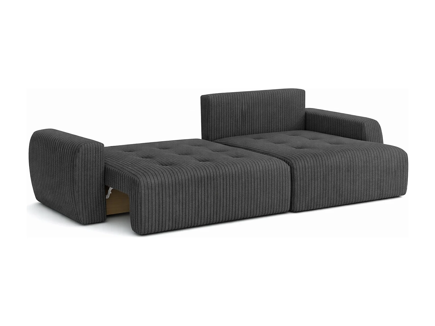 Divano angolare con funzione letto e contenitore a forma di L Ivo XL, tessuto a coste Poso, Grigio, Destra