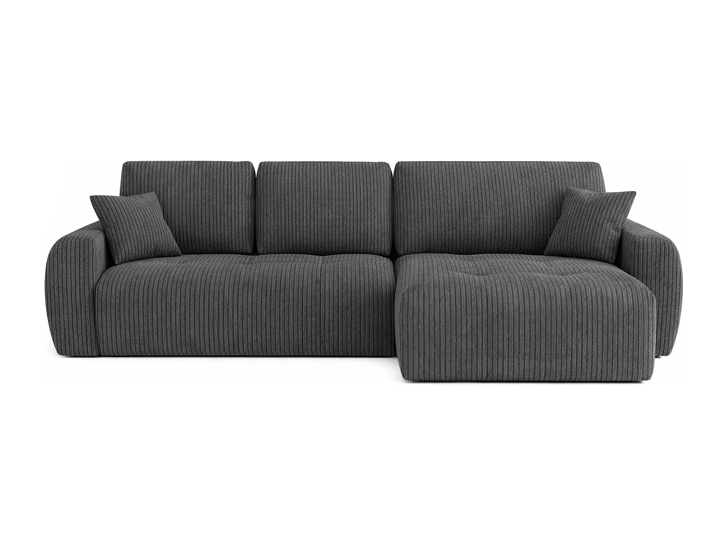 Divano angolare con funzione letto e contenitore a forma di L Ivo L, tessuto a coste Poso, Grigio, Destra