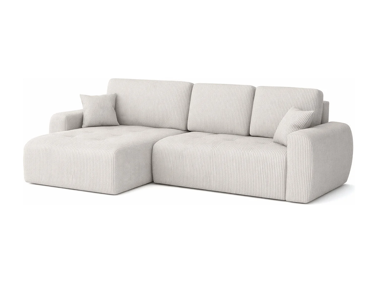 Divano angolare con funzione letto e contenitore a forma di L Ivo L, tessuto a coste Poso, Beige, Sinistra