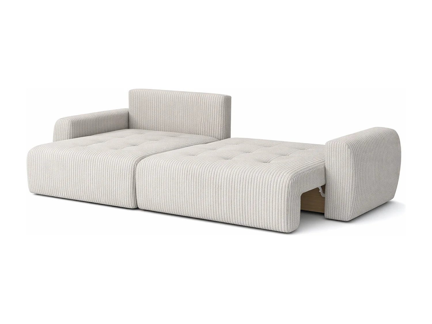 Divano angolare con funzione letto e contenitore a forma di L Ivo L, tessuto a coste Poso, Beige, Sinistra