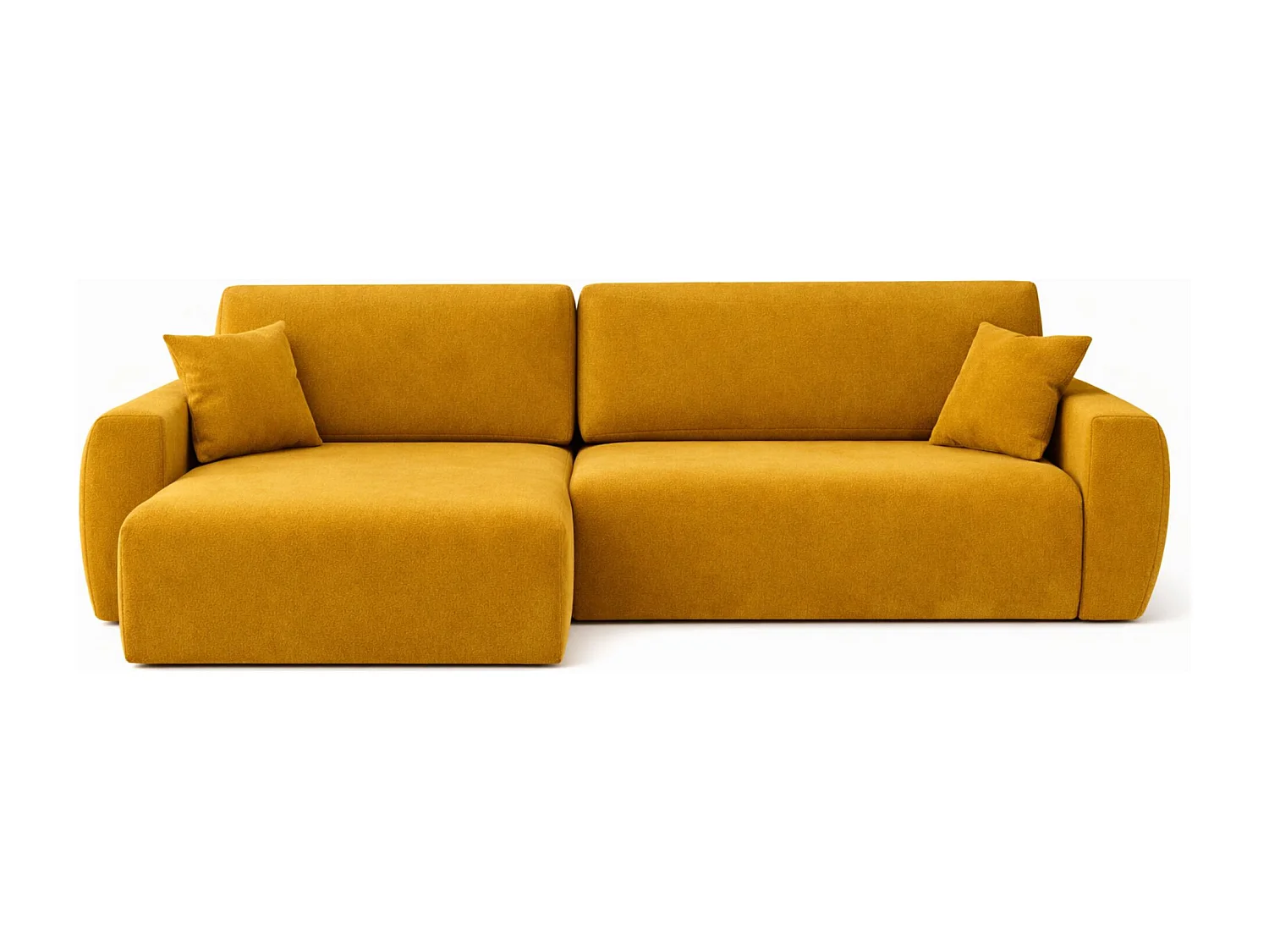 Hoekbank met slaapfunctie en opbergvak, Ariel XL, velours, stof Salvador, geel, links