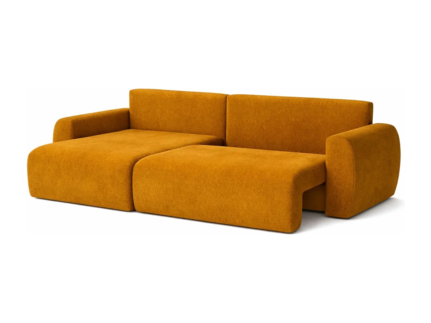 Hoekbank met slaapfunctie en opbergvak, Ariel XL, velours, stof Salvador, geel, links