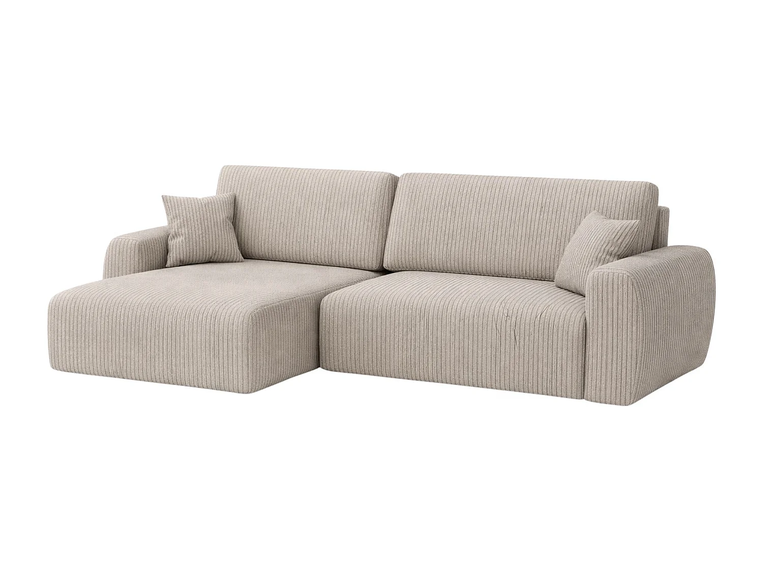 Hoekbank met slaapfunctie en opbergvak, Ariel XL, corduroy stof, Poso stof, donkerbeige, links