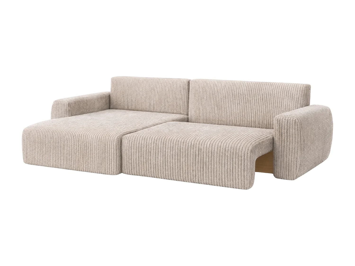 Hoekbank met slaapfunctie en opbergvak, Ariel XL, corduroy stof, Poso stof, donkerbeige, links