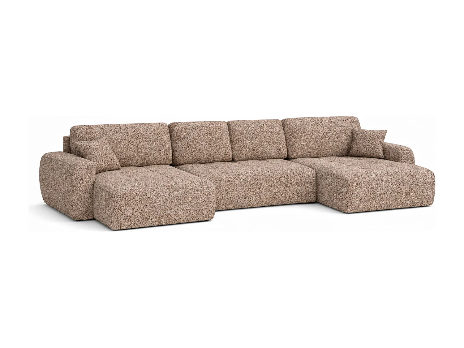 Divano angolare a U con funzione letto e vano contenitore Ivo U, tessuto in ciniglia Artico, Beige