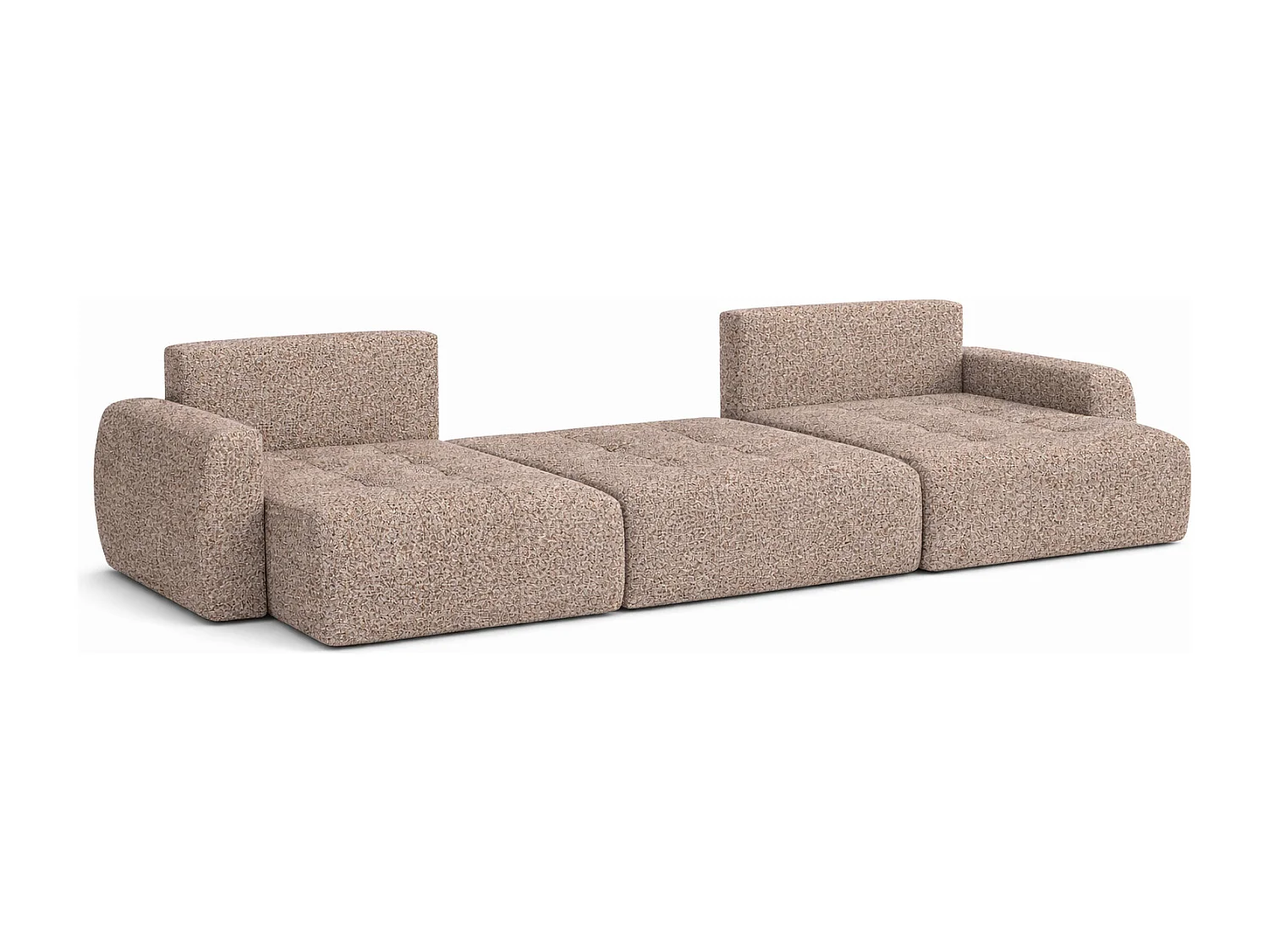 Divano angolare a U con funzione letto e vano contenitore Ivo U, tessuto in ciniglia Artico, Beige