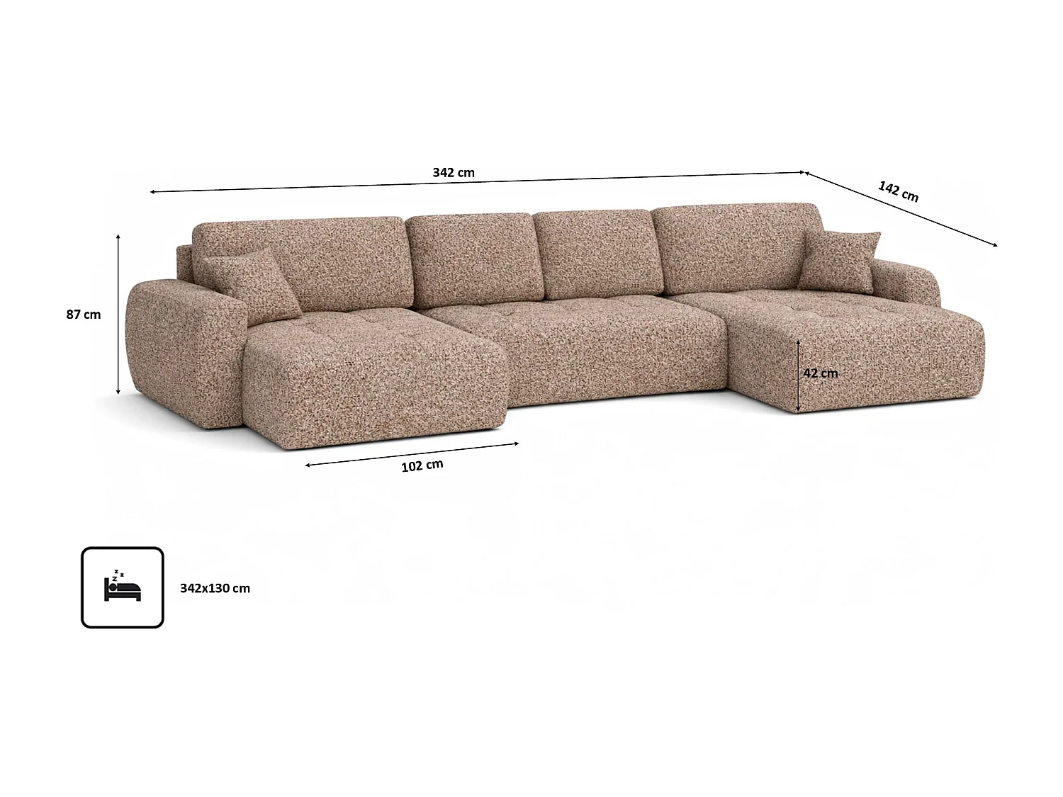 Divano angolare a U con funzione letto e vano contenitore Ivo U, tessuto in ciniglia Artico, Beige