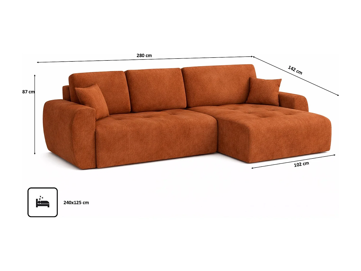 Hoekslaapbank met slaapfunctie en opbergruimte, L-vorm, Ivo XL, veloursstof Salvador, Bruin, Rechts