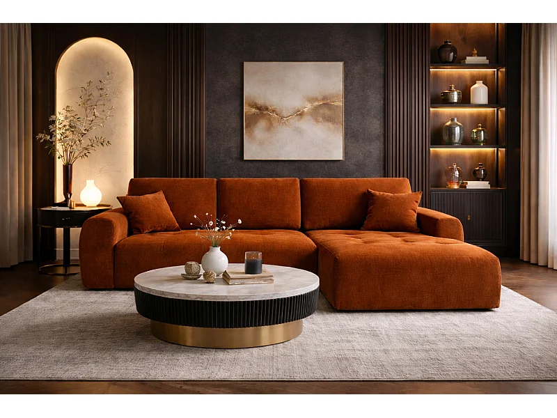 Ecksofa mit Schlaffunktion und Bettkasten L-Form Ivo XL, Veloursstoff Salvador, Braun, Rechts