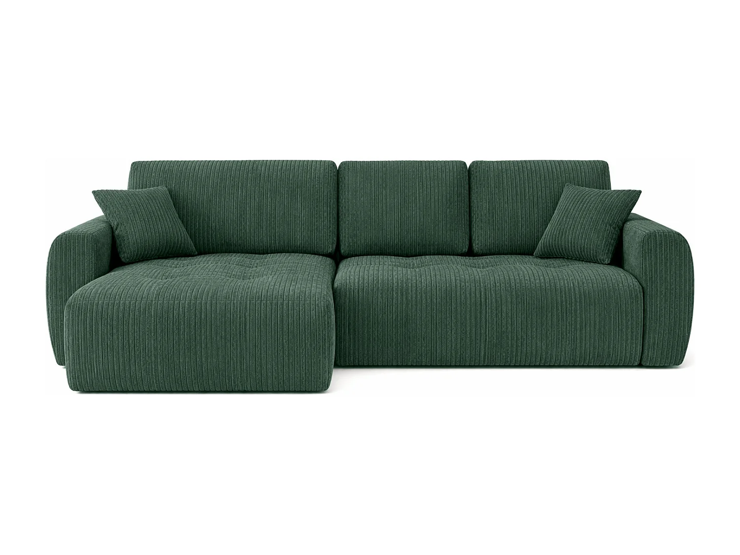 Divano angolare con funzione letto e contenitore a forma di L Ivo L, tessuto a coste Poso, Verde, Sinistra