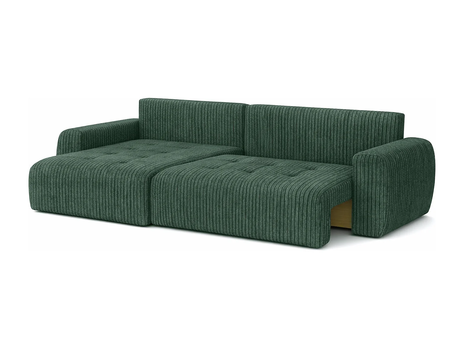 Divano angolare con funzione letto e contenitore a forma di L Ivo L, tessuto a coste Poso, Verde, Sinistra