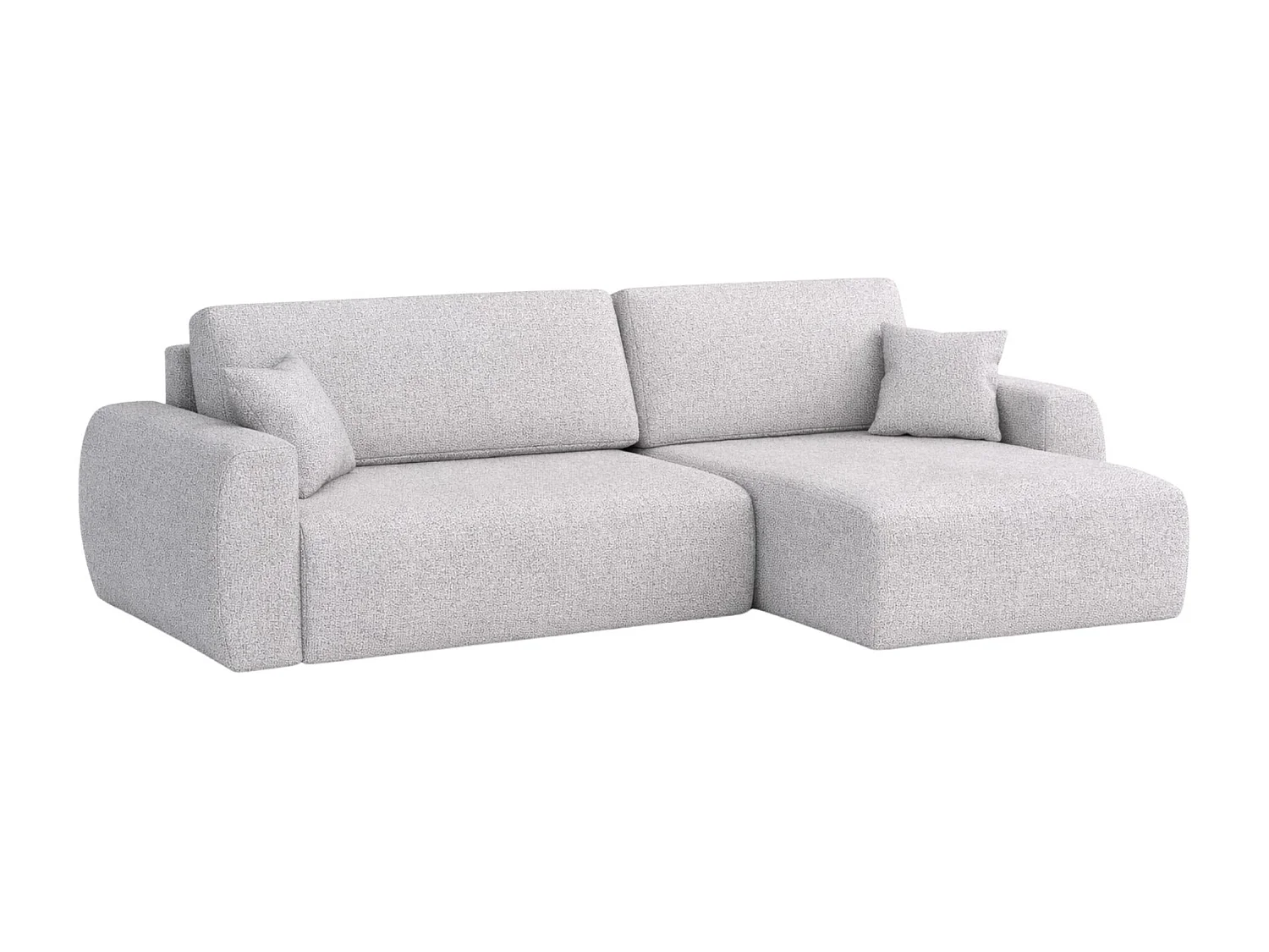 Hoekbank met slaapfunctie en opbergvak, Ariel XL, chenille stof, Artico stof, Cement, rechts