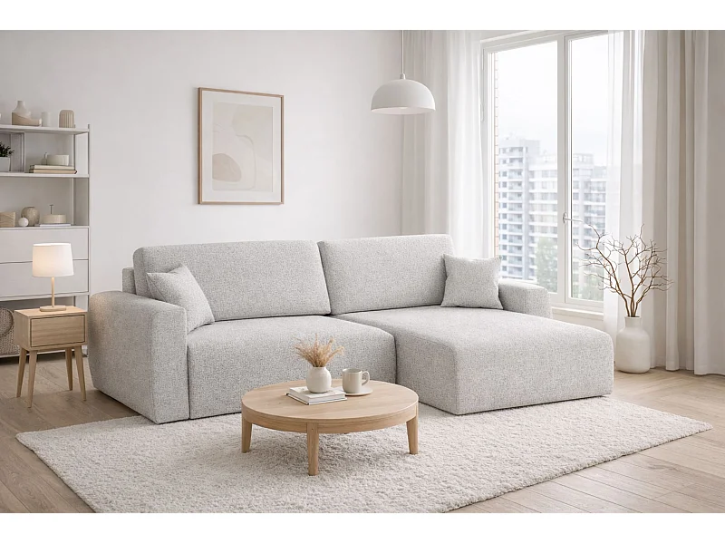 Ecksofa mit Schlaffunktion und Bettkasten, Ariel XL, Chenille-Stoff, Stoff Artico, Cement, Rechts