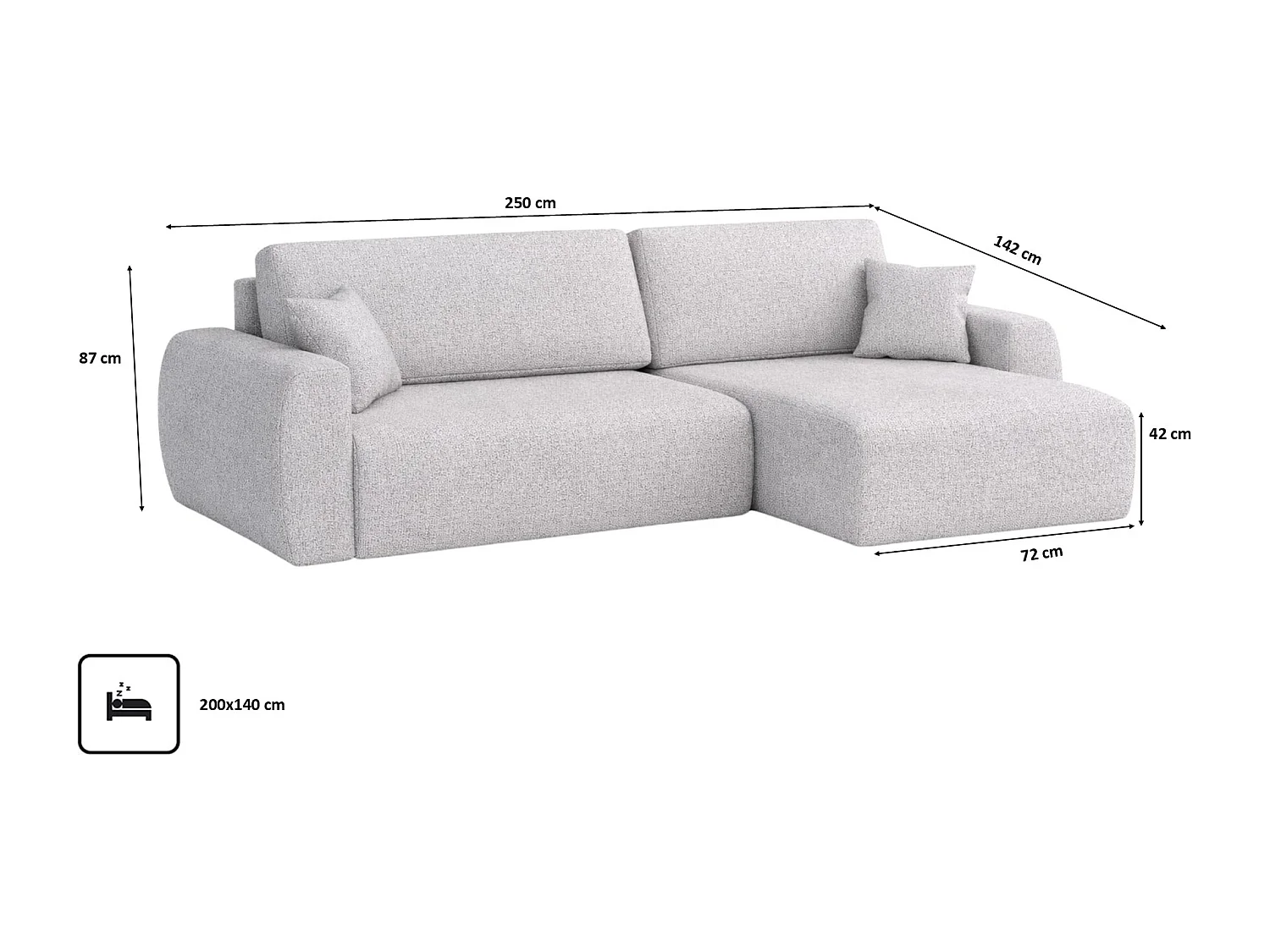 Hoekbank met slaapfunctie en opbergruimte Ariel L, chenille stof, Artico stof, Cement, rechts