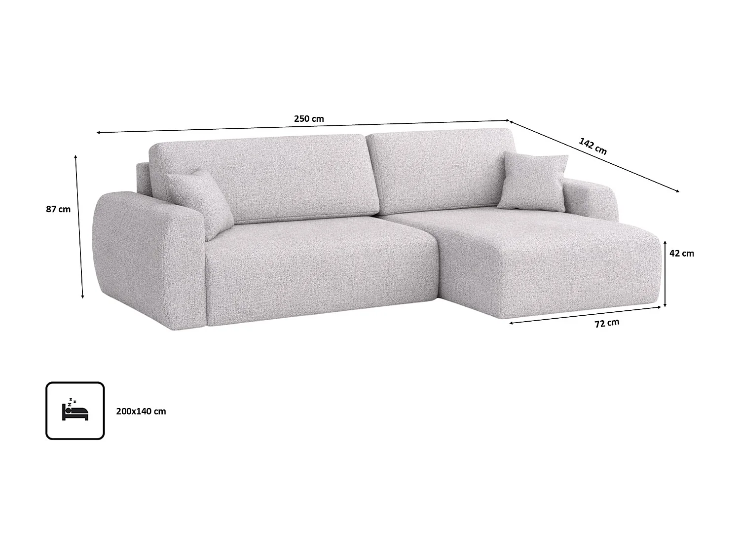 Canapé d'angle convertible avec coffre de rangement Ariel L, Chenille, tissu Artico, Ciment, côté droit