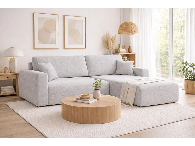 Ecksofa mit Schlaffunktion und Bettkasten Ariel L, Chenille, Stoff Artico, Cement, Rechts