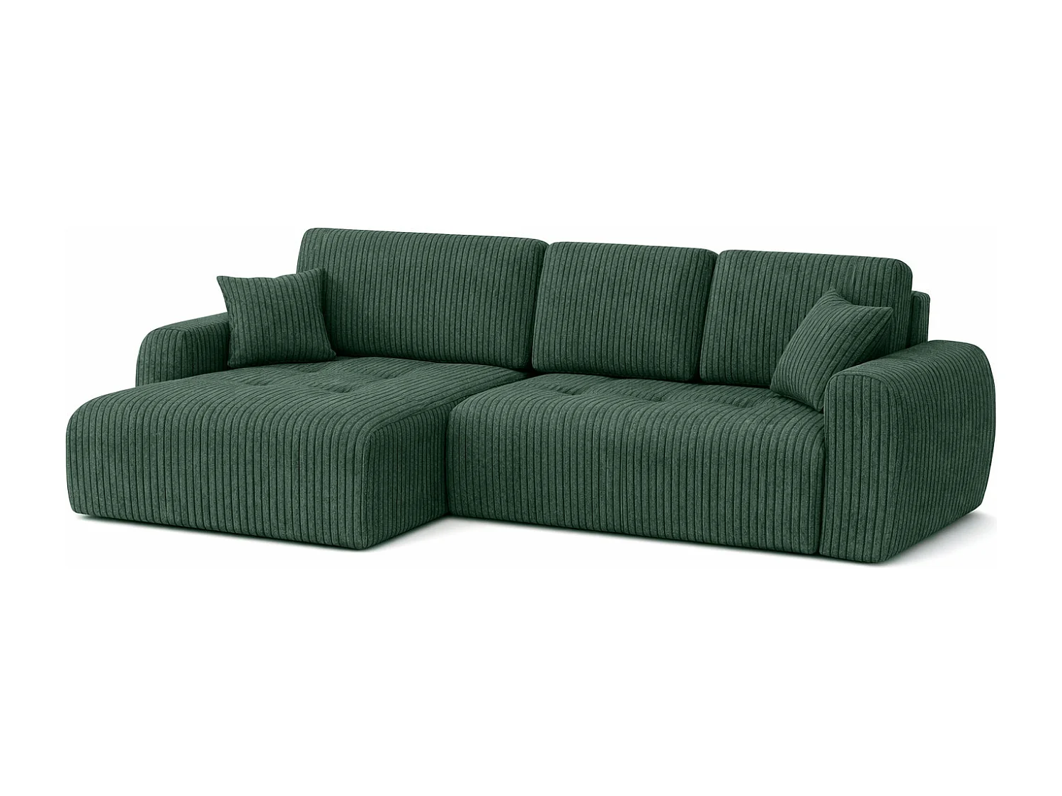 Divano angolare con funzione letto e contenitore a forma di L Ivo XL, tessuto a coste Poso, Verde, Sinistra