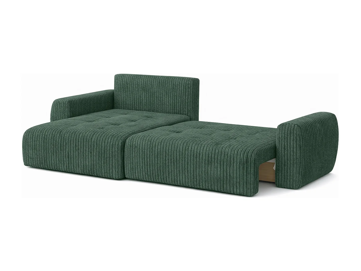 Divano angolare con funzione letto e contenitore a forma di L Ivo XL, tessuto a coste Poso, Verde, Sinistra