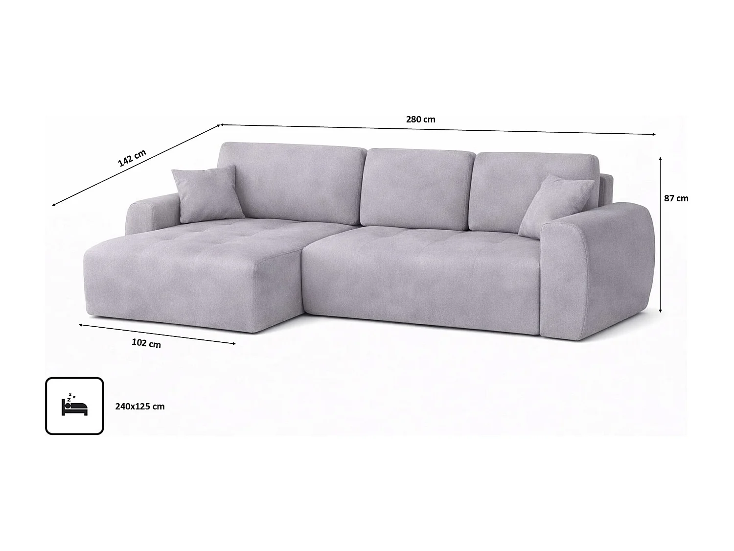 Hoekslaapbank met slaapfunctie en opbergruimte, L-vorm, Ivo XL, veloursstof Salvador, Grijs, Links
