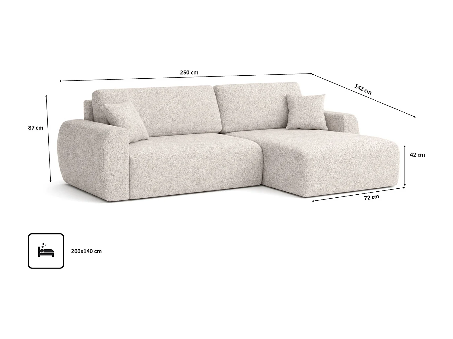 Canapé d'angle convertible avec coffre de rangement Ariel L, Chenille, tissu Artico, Beige, côté droit