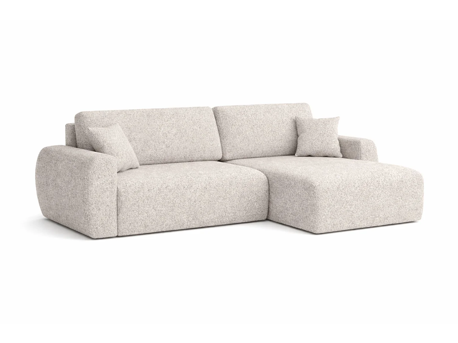 Divano angolare con funzione letto e contenitore Ariel L, Ciniglia, Tessuto Artico, Beige, lato destro