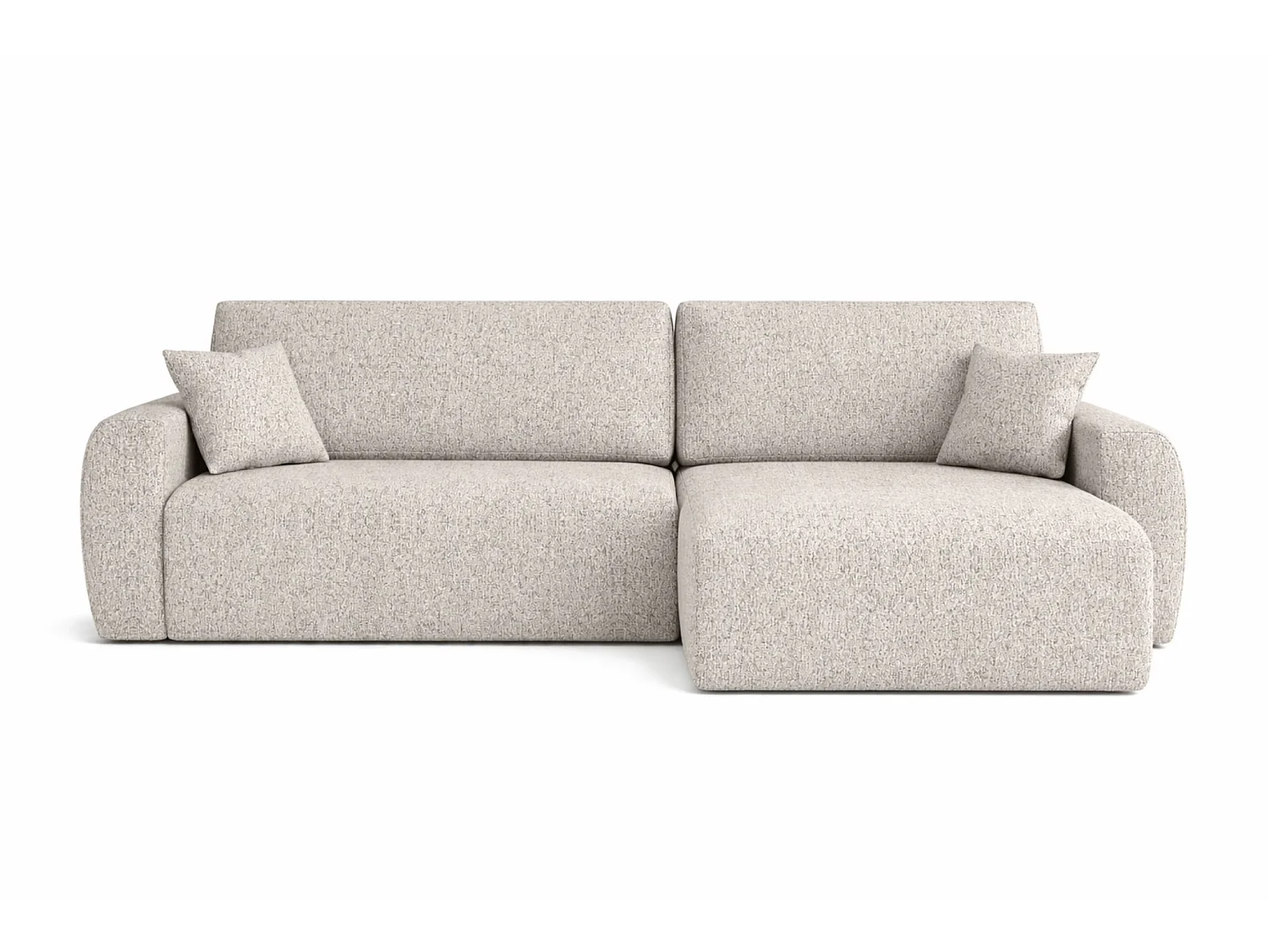 Divano angolare con funzione letto e contenitore Ariel L, Ciniglia, Tessuto Artico, Beige, lato destro