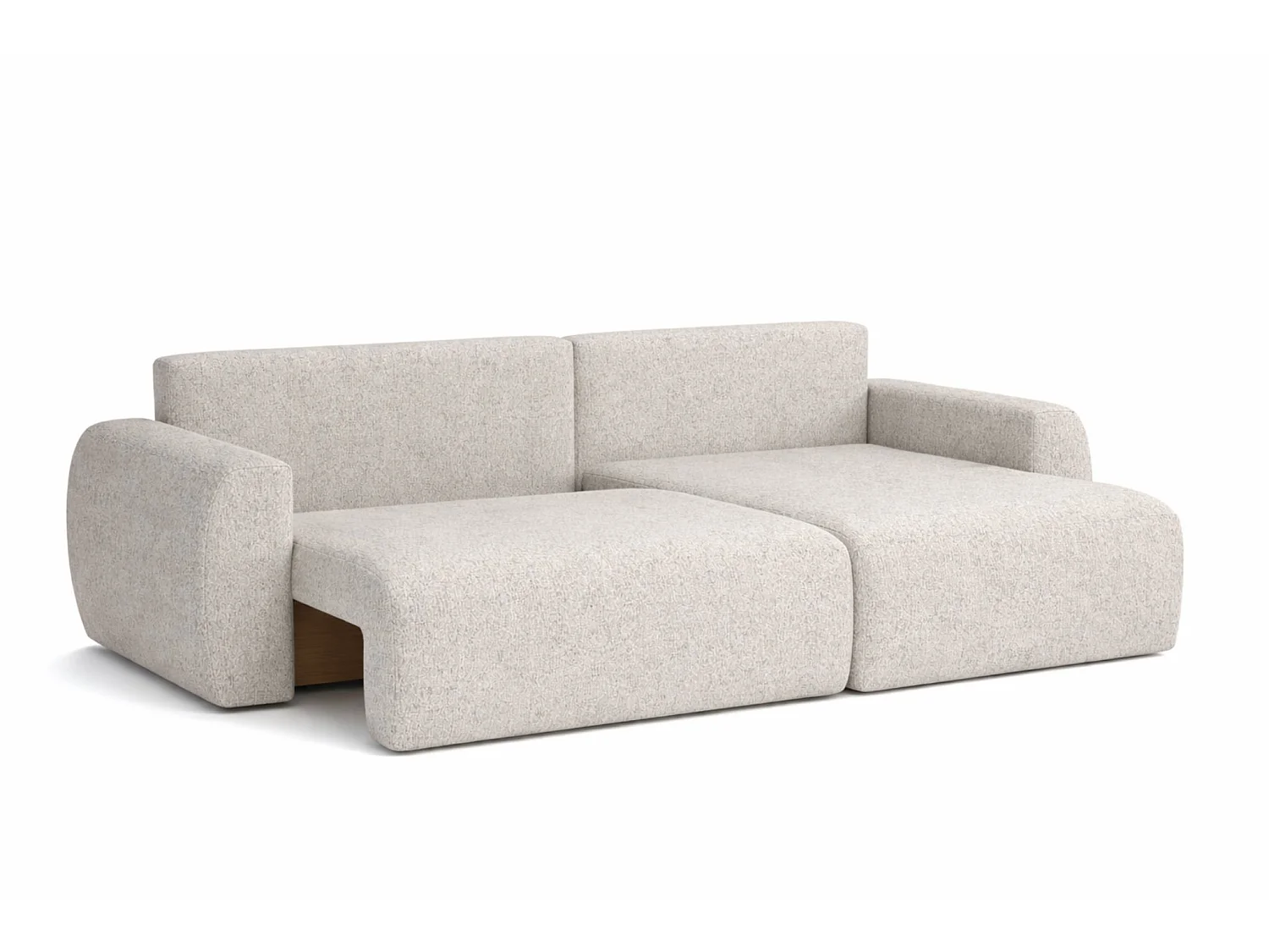 Divano angolare con funzione letto e contenitore Ariel L, Ciniglia, Tessuto Artico, Beige, lato destro