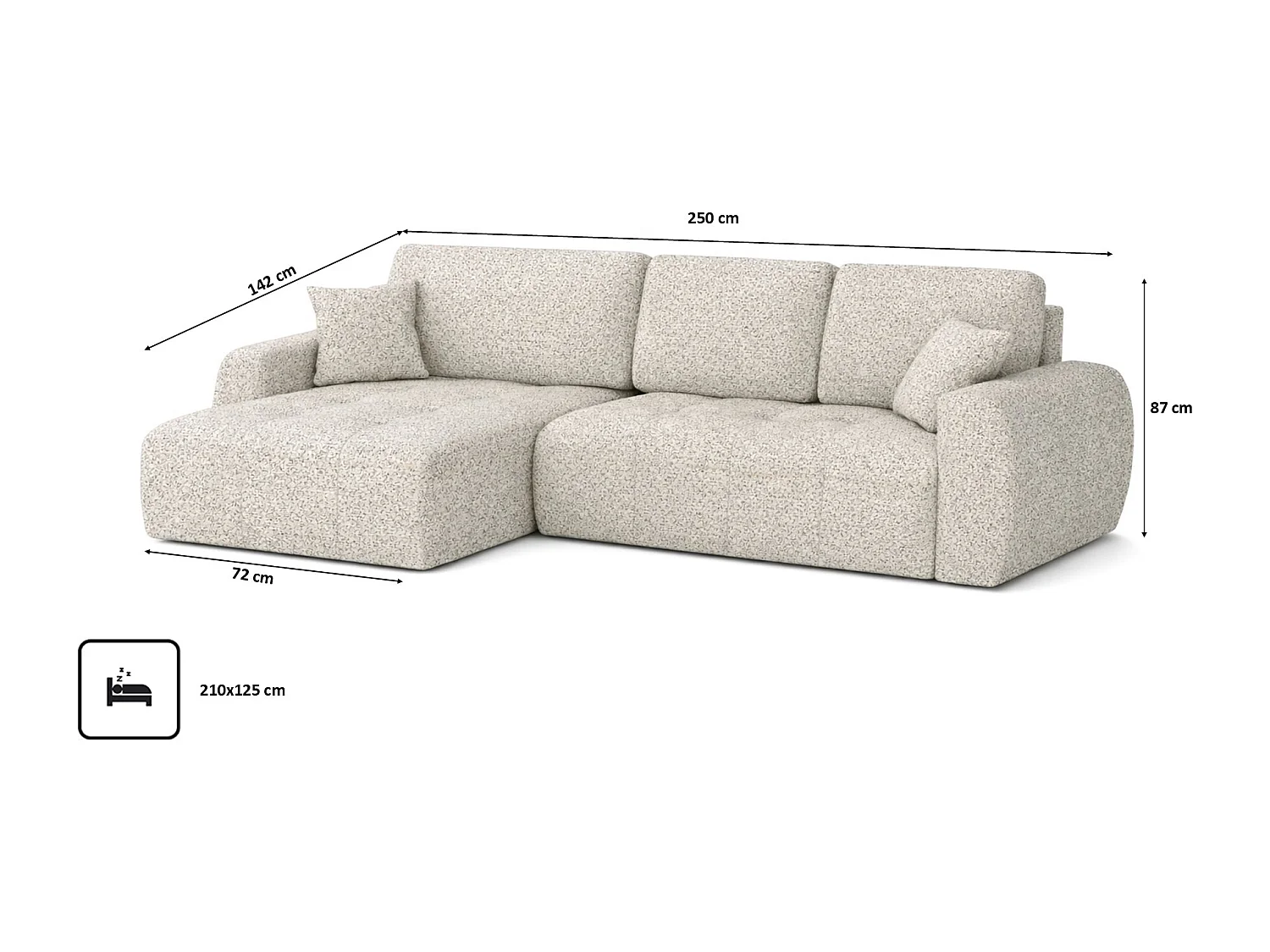 Divano angolare con funzione letto e contenitore a forma di L Ivo L, tessuto chenille Artico, Nata, Sinistra