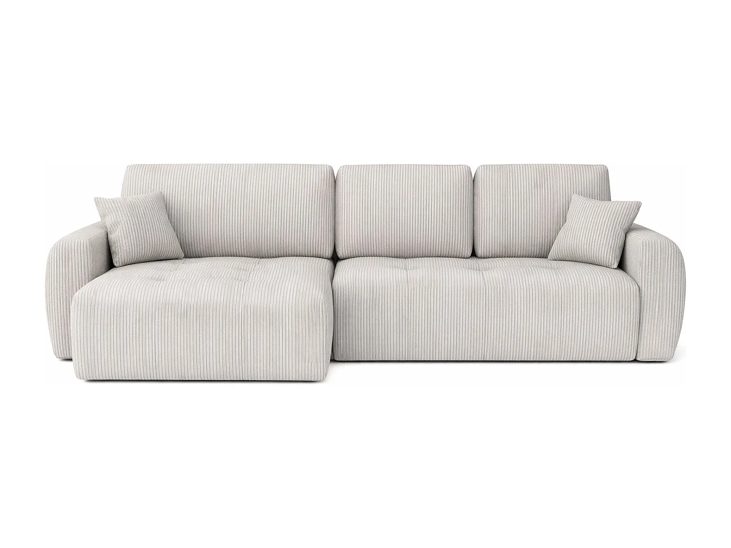 Divano angolare con funzione letto e contenitore a forma di L Ivo XL, tessuto a coste Poso, Beige, Sinistra